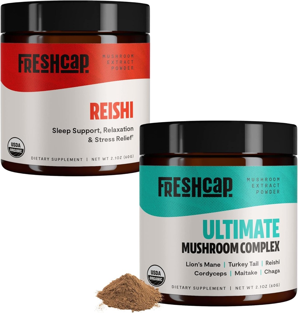 FreshCap Mushrooms Stress Sche (Reishi Toz ve Ultimate Mushroom Komplek Toz)