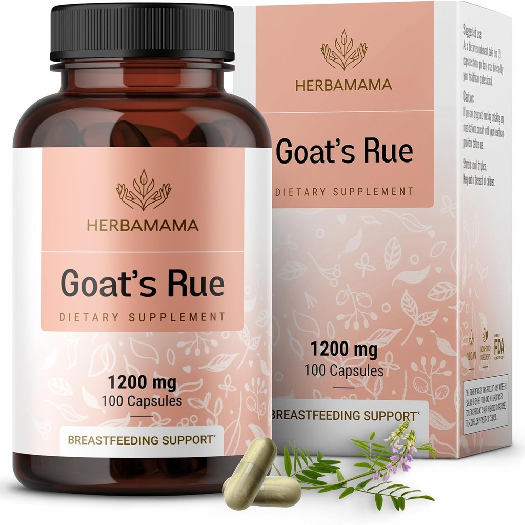 HERBAMAMA Goat's Rue Capsules - 1200mg Galega Officinalis for Mother's Breast Milk Lactation Support - Vegan, Non-GMO Goats Rue Herb Lactation Supplement
