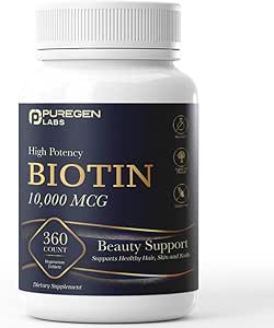 Puregen Labs Biotin 10.000 MCG υποστηρίζει υγιή μαλλιά, δέρμα & νύχια - Υποστήριξη ομορφιάς υψηλής ισχύος - μη ΓΤΟ, χωρίς γλουτένη 