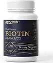 Puregen Labs Biotin 10.000 MCG υποστηρίζει υγιή μαλλιά, δέρμα & νύχια - Υποστήριξη ομορφιάς υψηλής ισχύος - μη ΓΤΟ, χωρίς γλουτένη 