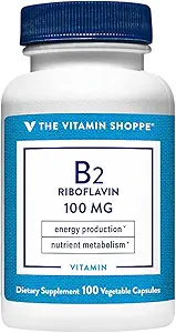 The Vitamin Shoppe Vitamin B2 (Riboflavin) 100mg - Ενεργειακή Παραγωγή & Θρεπτικό Μεταβολισμός Συμπλήρωμα Υποστήριξης, Απαραίτητη Βιταμίνη Β - Μια φορά την ημέρα, Χωρίς Γλουτένη (100 κάψουλες)