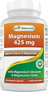 En İyi Doğallar Magnezyum 425 mg 180 Veggie Capsules - Yüksek Abvitamin Magnezyum Glycinate & Magnezyum Oksit Chelated, Non-GMO, Gluten Free Muscle Relax (180 Kont)