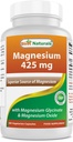 En İyi Doğallar Magnezyum 425 mg 180 Veggie Capsules - Yüksek Abvitamin Magnezyum Glycinate & Magnezyum Oksit Chelated, Non-GMO, Gluten Free Muscle Relax (180 Kont)