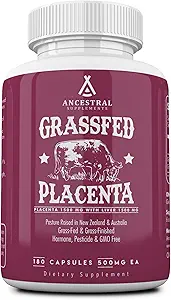 Ancestral Supplements Grass Fed Placenta Supplement with Liver, Contains Postpartum Vitamins for Women Emziring, Supports Menopause Relief, Stem Hücreleri Destek Skin Elasticity, 180 Capsules