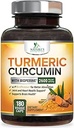 Turmeric Curcumin Supplement 2600 mg -% 95 Curcuminoids with Organic Turmeric & BioPerine Black Pepper Extract for Best Abpole, Natural Vegan Ortak Destek, ABD'de Şişelenmiş - 180 Capsules