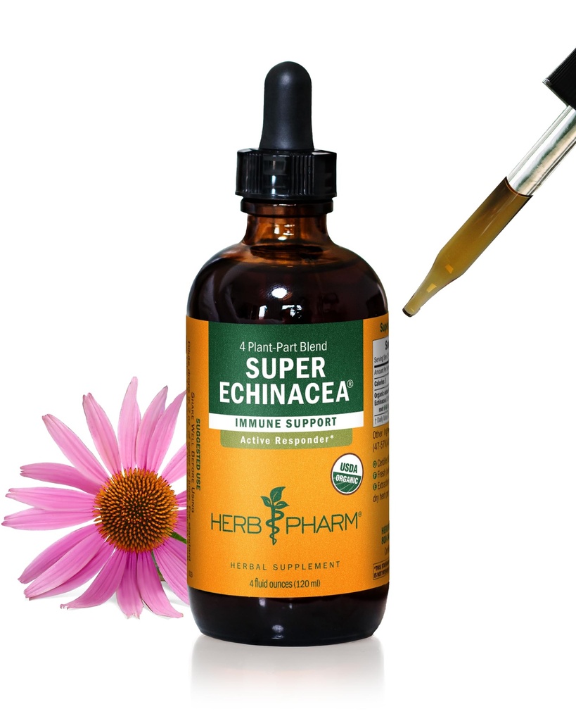 Βότανο Pharm Certified Organic Super Echinacea Liquid Extract για την υποστήριξη ενεργού ανοσοποιητικού συστήματος - 4 Oz