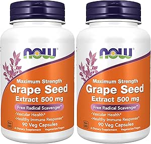Şimdi Tamamlar, Grape Tohum alıntısı, maksimum Güçlü 500 mg (en az 90 Polyfenols ile yüksek derecede yoğunlaşan bir alıntı), 90 Veg Capsules, Red/Brown, 0.25 kilo (Pack of 2)