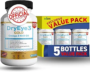 Ξηρό μάτι 3 χρυσό Omega 3 Krll Oil επιπλέον δύναμη, 60 Softgels, ξηροφθαλμία υποστήριξη, μη-GMO, Χωρίς γλουτένη, Χωρίς ζάχαρη (5)