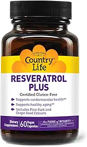 Ülke Life Resveratrol Plus 1000 mg - Pine Bark & Grape Tohum Ekstraksiyonları ile Organik Antioksi Supplement - Vegan, Gluten-Free, Non-GMOMO