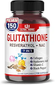 Glutathione Supplement Active Reduced Form, Enriched with Resveratrol, NAC, Collagen, Hyaluronic Acid, Vitamin C - Immunity & Detox | 150 Capsules