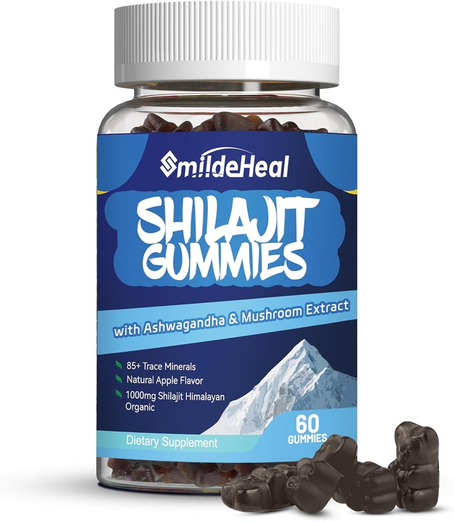 Shilajit Gummies 1000 MG, Organik Shilajit Supplement, 85+ Trace Minerals, Ashwagandha, Mushroom - Energy, Brain, Immunity Support, for Men & Women - 60 Count