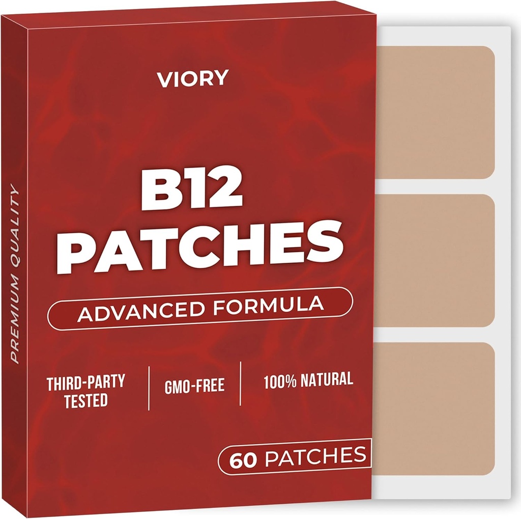 VIORY B12 Patches (πακέτο των 60) - 100% Φυσικό Patch για γυναίκες και άνδρες - Σύσφιξη, ενέργεια, εστίαση & υποστήριξη σώματος - Ενισχυμένη Φόρμουλα