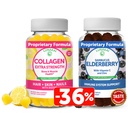 Lunakai Collagen and Elderberry Gummies Bundle - Συμπληρώματα κατά της γήρανσης για τους άνδρες και τις γυναίκες - Ανοσολογική υποστήριξη για ενήλικες και παιδιά - Vegan, μη GMO, χωρίς σιρόπι καλαμποκιού, χωρίς ζελατίνη, Όλα φυσικά μαύρο σαμπούκου