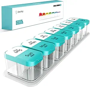 Daviky Large Weekly AM Pill Organizer - 7 Ημέρα, 2 φορές την ημέρα με εξαιρετικά μεγάλα διαμερίσματα για βιταμίνες, ιατρική, συμπληρώματα (κυανό)