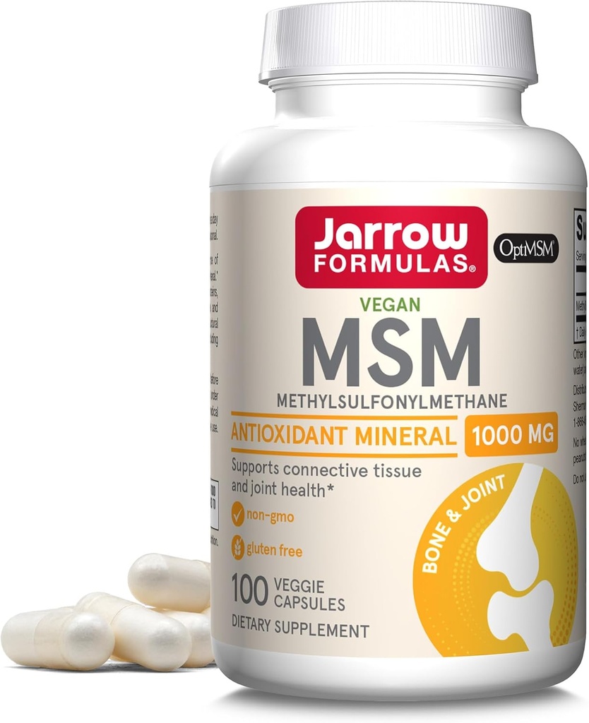Jarrow Formulas MSM 1000 mg - 100 Veggie Capsules - Methylsulfonylmethane - Source of Sulfur - Dietary Supplement Supports & Strengthens Joints - Up to 100 Servings