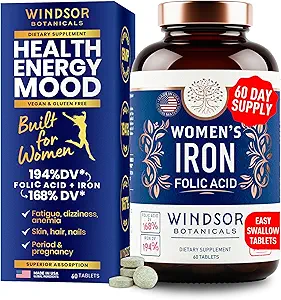 WINDSOR BOTANICALS Υγρό Σιδήρου συμπληρώματα για την αναιμία - Φολικό οξύ, βιταμίνη C, Vegan Builder αίματος και αναιμία συμπλήρωμα - 2 oz Πορτοκαλί Γεύσεις Ευγενές Σιδήρου σταγόνες για τις γυναίκες