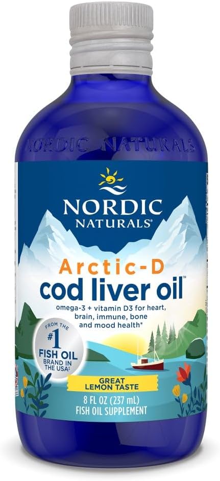 Nordic Naturals Arctic-D Cod Liver Oil, Lemon - 8 oz - 1060 mg Σύνολο Ωμέγα-3s + 1000 IU Βιταμίνη D3 - EPA & DHA - Καρδιά, εγκέφαλος, οστά, ανοσοποιητικός & mood Support - Non-GMO - 48 Υπηρεσίες