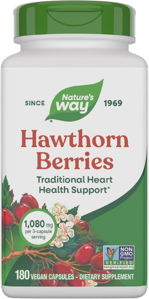 Nature's Way Hawthornages - Heart Health için Geleneksel Destek* - Non-GMO Project TY - Herbal Supplement - Gluten Free - 180 Vegan Capsules