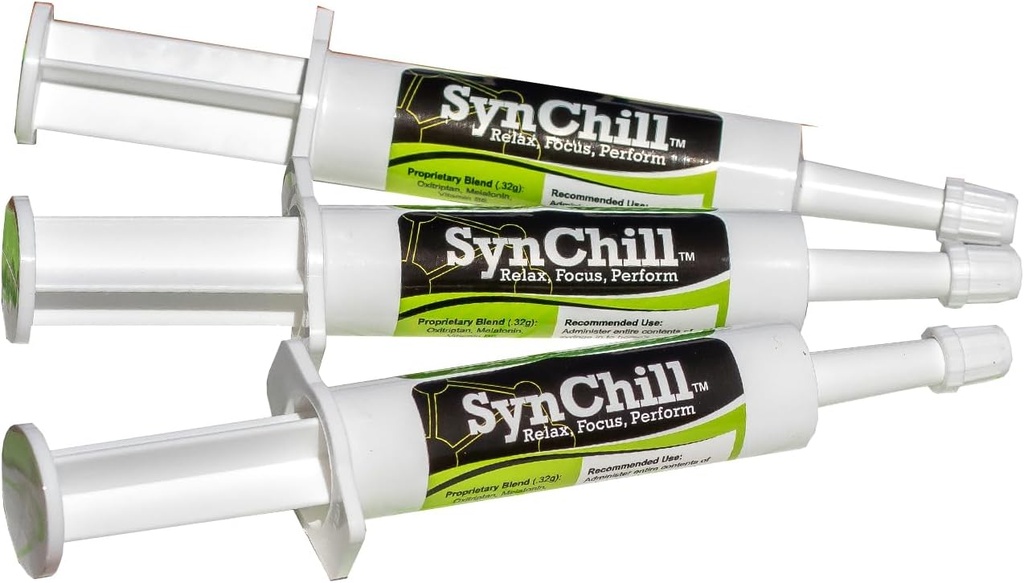 SynChill Oral Horse Calming Gel,% 100 Doğal & Beslenme Supplement, Lab Proven Sonuçlar, Olimpik Profesyoneller ve Veterinarians tarafından onaylanan, ABD'de Yapıldı - 3Pack
