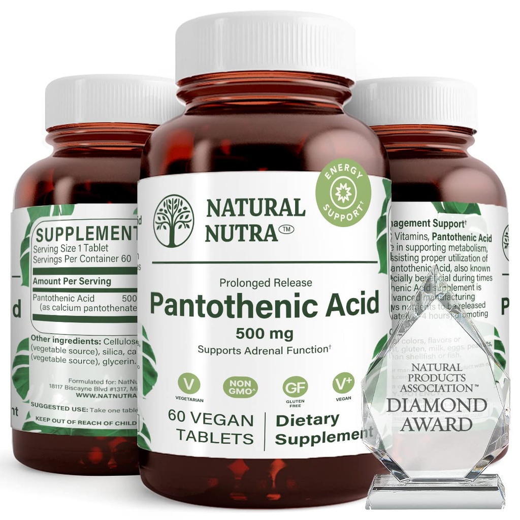 Doğal Nutra Time release Pantothenic Acid 500 mg, Vitamin B5 Supplement Helps Break Down Fat and Carbohidrats, Metabolism ve Enerji, Kas Sağlığını Geliştirin, Skin Spots'ı 60 Vejetaryen Tabletlerini Azalın