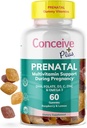 CONCEIVE PLUS Prenatal Gummies - DHA, Folic Asit, Vitamin D3, C, çinko ve Omega 3, Natural Lemon + Raspberry Flavor, 60, Kont 30 Day Supply