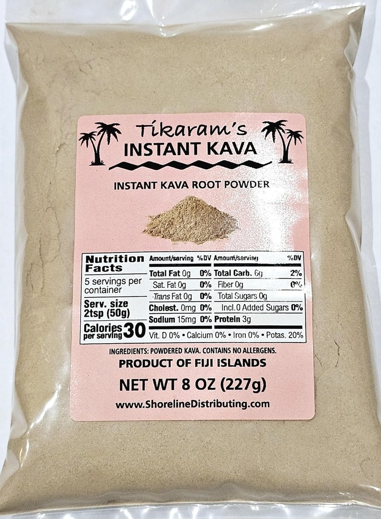 Tikaram'ın Instant Kava Tozu, Fiji Waka, Noble Kava Root, 1/2 lb (8oz)-Fiji Market Toptan LLC