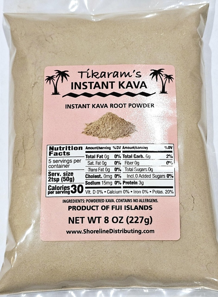 Tikaram'ın Instant Kava Tozu, Fiji Waka, Noble Kava Root, 1/2 lb (8oz)-Fiji Market Toptan LLC