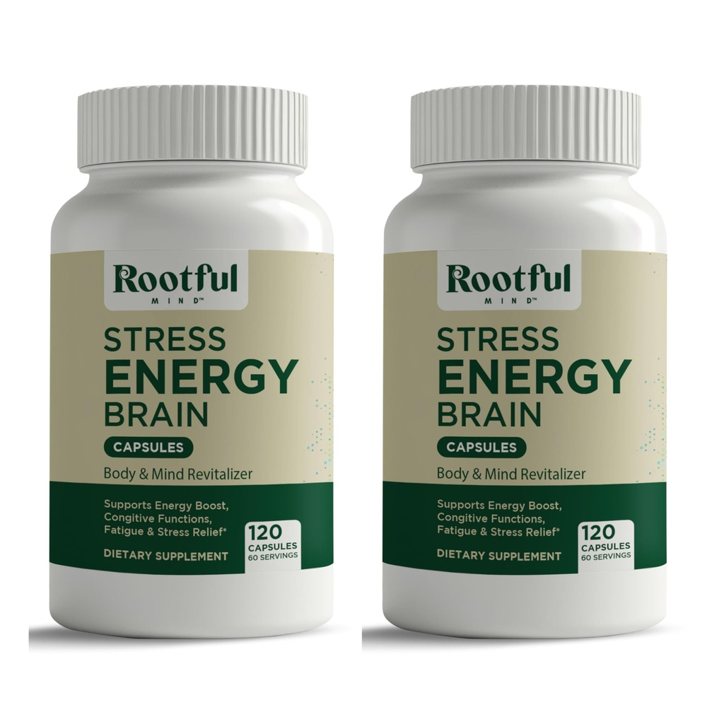 Strress Energy Brain - Fatigue συμπλήρωμα με Cortisol, άγχος, ενεργειακή υποστήριξη - Rhodiola Rosea, Lions Mane, L Theanine, Ginkgo Biloba, Γαϊδουράγκαθο γάλακτος, Σίδερο - 2 Μήνες προσφοράς
