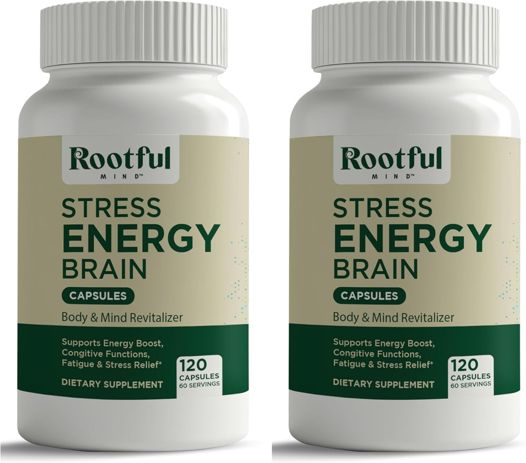 Strress Energy Brain - Fatigue συμπλήρωμα με Cortisol, άγχος, ενεργειακή υποστήριξη - Rhodiola Rosea, Lions Mane, L Theanine, Ginkgo Biloba, Γαϊδουράγκαθο γάλακτος, Σίδερο - 2 Μήνες προσφοράς