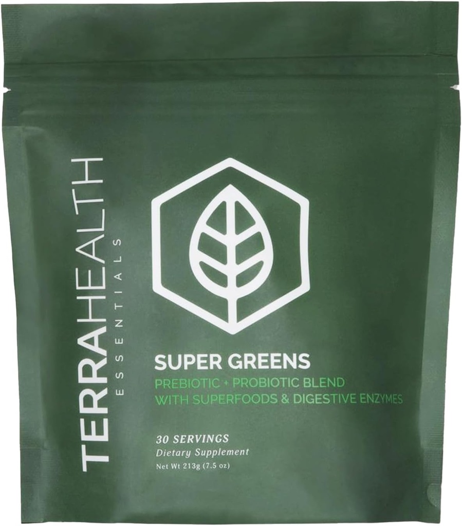 Terra Health Essentials® Super Greens | Organik Superfood Greens Toz | Gluten-Free Gut-Friendly Probiyotiks | 30 Hizmet