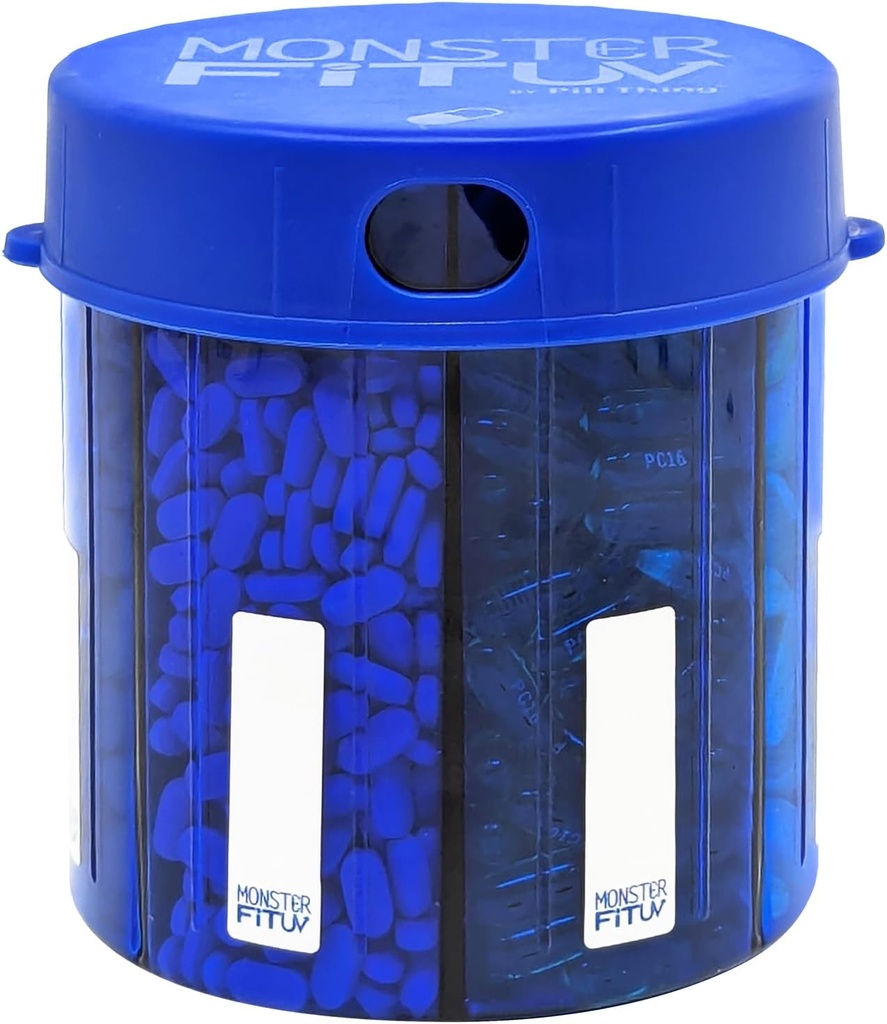 XL Supplement Pill columns Şişe, 7 Karşılaştırma Etiketler, Easy Open, Anti-Mixing, UV Korumalı Organize, Ekstra Büyük Aylık Vitamin, Monster Fit Drug (Cobalt Blue, Large)