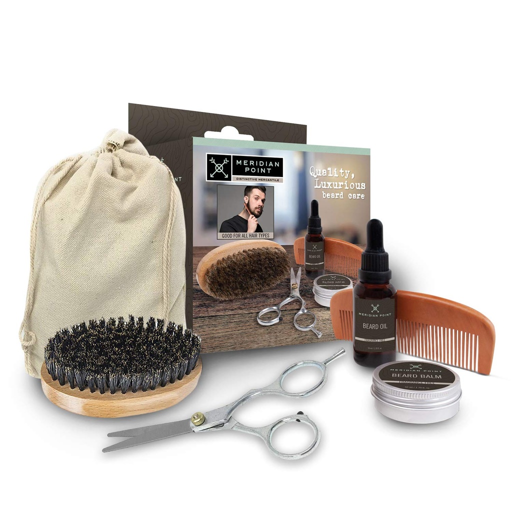 Ayıd Grooming Kit For Men Beard Care Kit, Aksesuarları içeriyor - Yüzde Olmayan Doğal Ayıd Balm ve Petrol, Ahşap Comb ve Boar Bristles Fırça, Paslanmaz Çelik Scisorsorsors