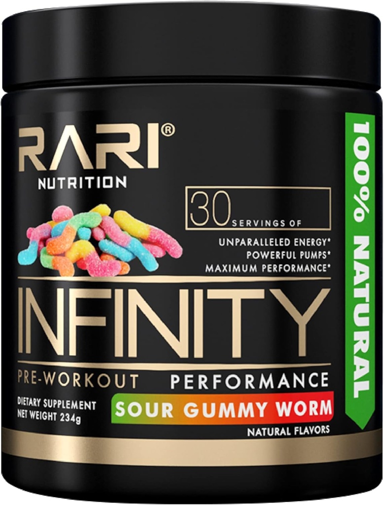 INFINITY -% 100 Natural Preworkout Toz for Energy, Focus, and Performance - Men and Women - Vegan and Keto Friendly - No Kretine - 30 Hizmet (Sour Gummy Worm)