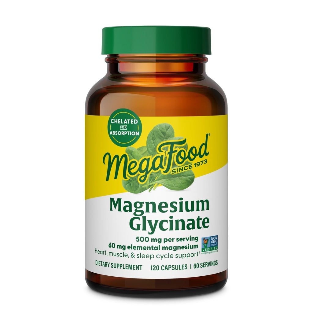 MegaFood Glycinate 500 mg - Chelated Magnezyum Supplement - 60 mg Elemental Magnezyum - Stomach'da Nazi - Normal Uyku Döngüsü ve Sağlıklı Stres Yanıtı - 120 Capsules 60 Hizmetler
