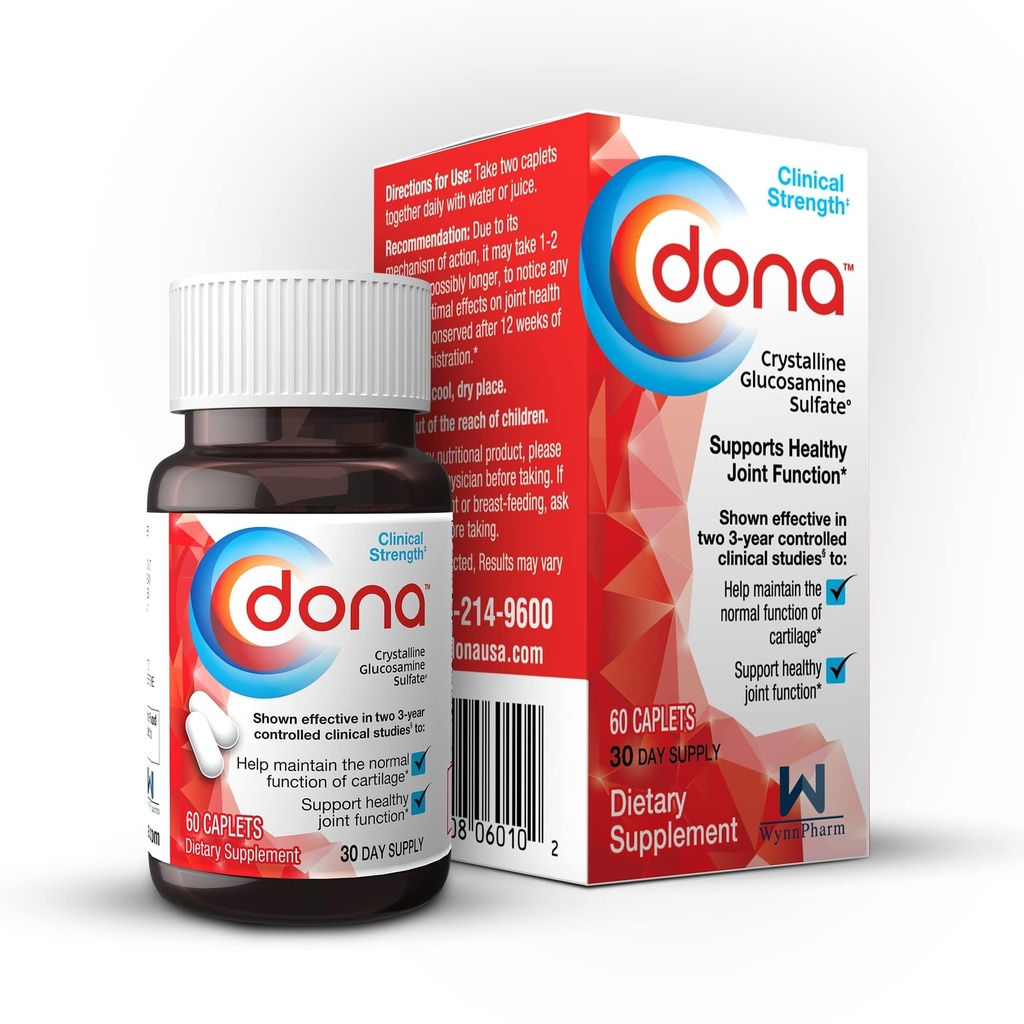 Dona Crystalline Glucosamine Sulfate, 750 Mg, Diz Comfort & Ortak Sağlık Desteği için Ortak Supplement Pills, 750 Mg, 60 Count