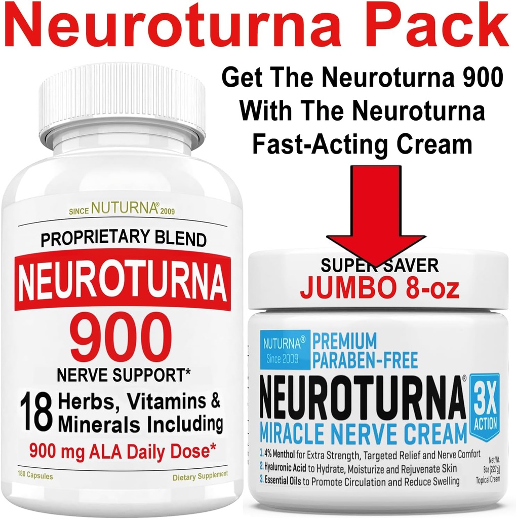 Nerve Relief Cream 8 oz Plus Neuroturna Nerve Support 900 mg Υποστήριξη ALA