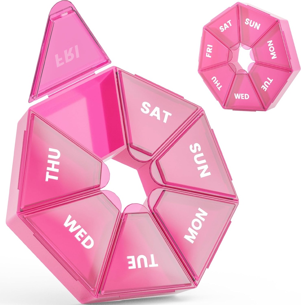 Haftalık Pill Organizer, 2 Pack Portatif Pill Box Tıp davası 6 Renk (Seven Day) Vitamin/Fish Oil /Pills/Supplements-Arthritis Friendly (Red)