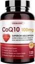 ZEBORA CoQ10-100 mg-Softgels with PQ, BioPerine & Omega-3, High Abxia Coenzyme Q10 Supplement, Güçlü Antioksi, Support Heart & Energy-Production 120 hizmet, Non-GMO