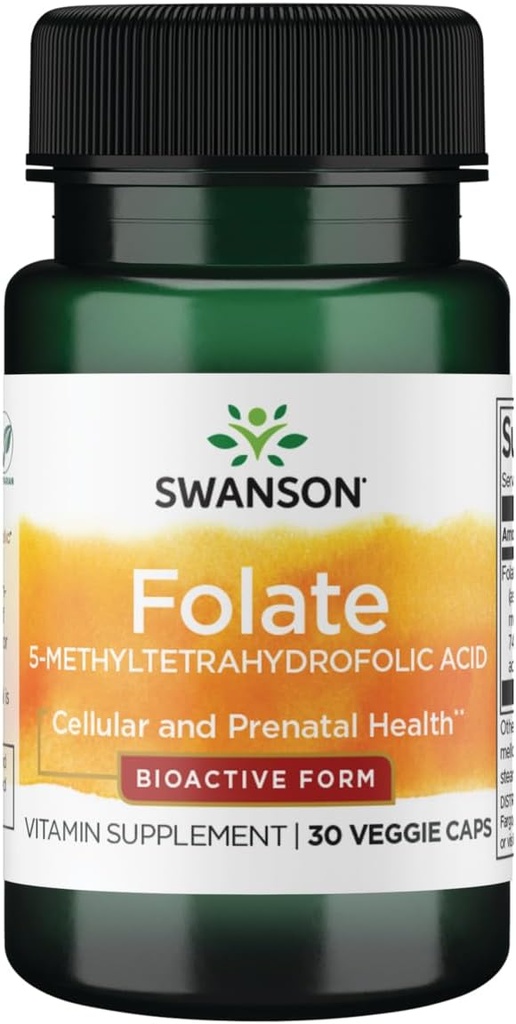 Swanson Folate (5-Methyltetrahidrolik asit) 400 mcg 30 Veg Capsules