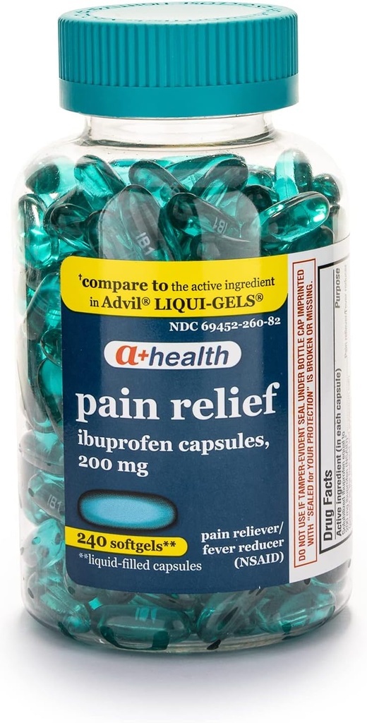 A+Health Ibuprofen 200 Mg Softgels, Pain Reliever/Fever Reducer (NSAID), 240 Count