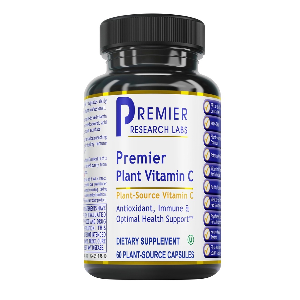 Premier Research Labs C Supplement - Doğal Vitamin C, Tüm Gıda Vitamin C, Essential C Kompleksi, Bioflavonoyaklar ve Organik Malzemeler ile Saf - 60 Vejetaryen Capsules