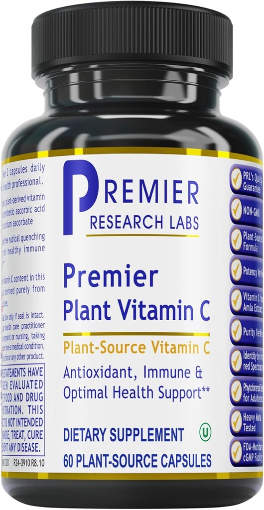 Premier Research Labs C Supplement - Doğal Vitamin C, Tüm Gıda Vitamin C, Essential C Kompleksi, Bioflavonoyaklar ve Organik Malzemeler ile Saf - 60 Vejetaryen Capsules