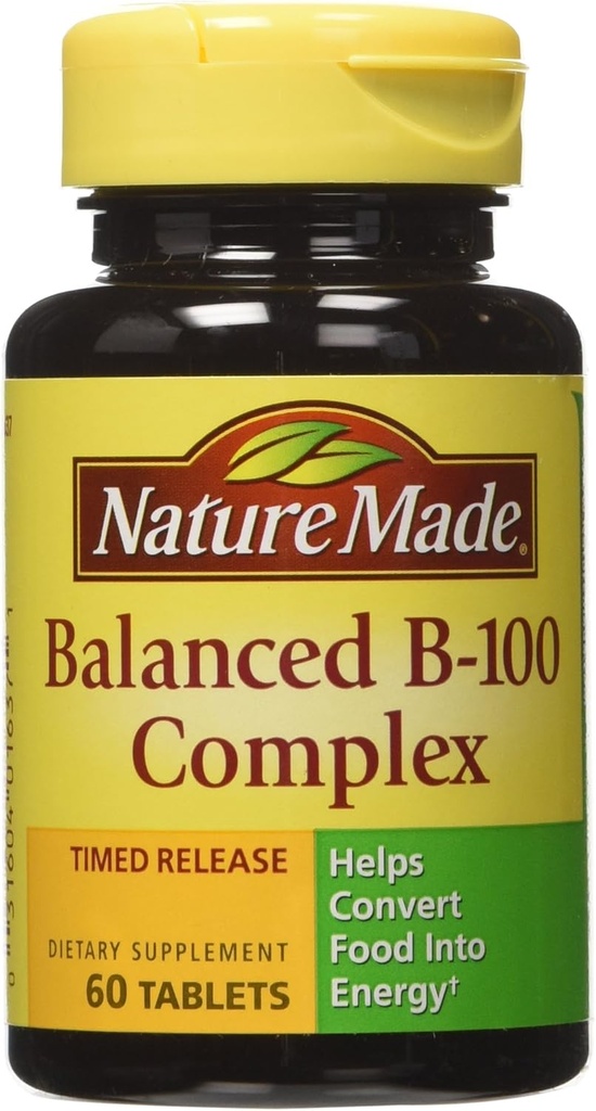 Nature Made B- 100 Complex Time Release Tablets, 60 Count for Metabolic Health (Pack of 3)