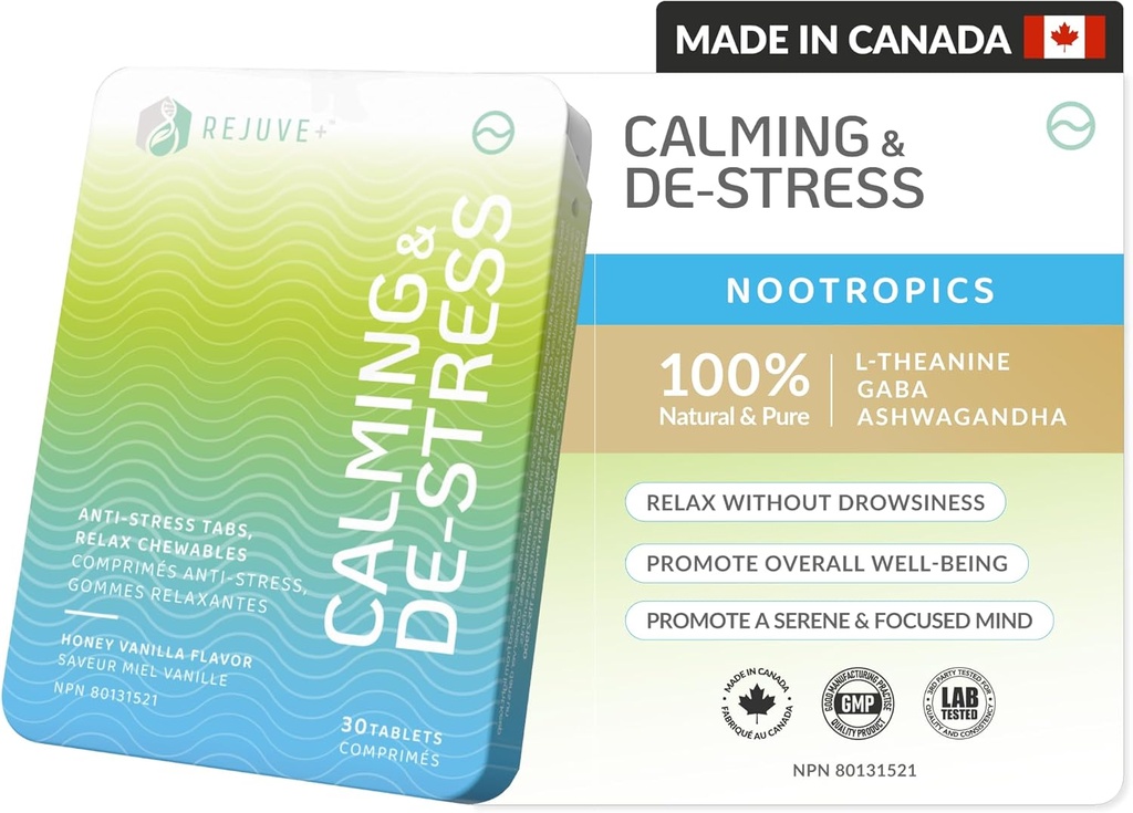 Calm & Destress Nootropic Supplement – Brain Boost | L-Theanine, GABA, Ashwagandha, Vitamin D | Doğal Stres Yardım ve Rahatlama | Uyku Geliştirici | Mood Advancedr | Honey Vanilla Flavor (1)