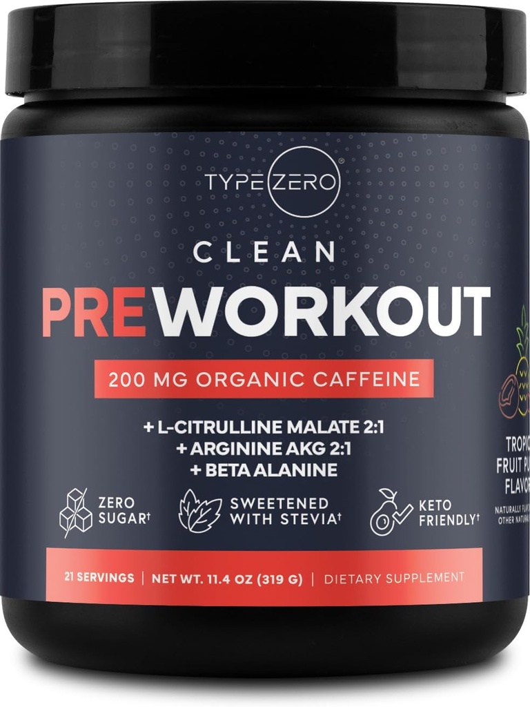 Tip Zero Clean Pre Workout (11.3 oz, Fruit Punch) + Beet Root + L-Arginine + L-Citrulline, 2G Arginine, L-Citrulline Malate, Beta A, Sugar Free, Organic Caffeine Preworkout for Men & Women
