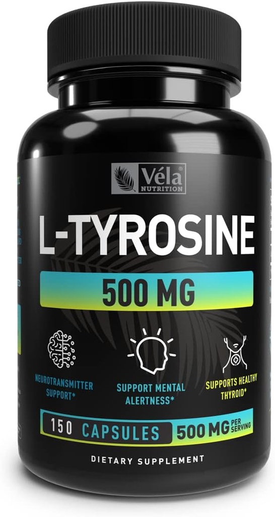 L-Tyrosine Capsules | 500mg per Serving | Neurotransmitter Support, Mental Alertness Support | Non-GMO, GMP Certified, 3rd Party Tested | 150 Count