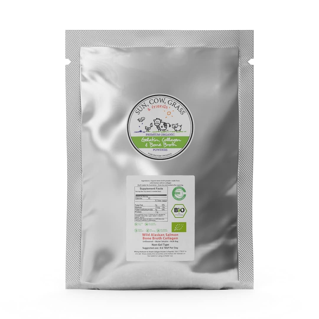 Vahşi Alaskan Salmon Bone Broth Collagen Toz 5LB Pure Protein Non-Unflavored, No Taste