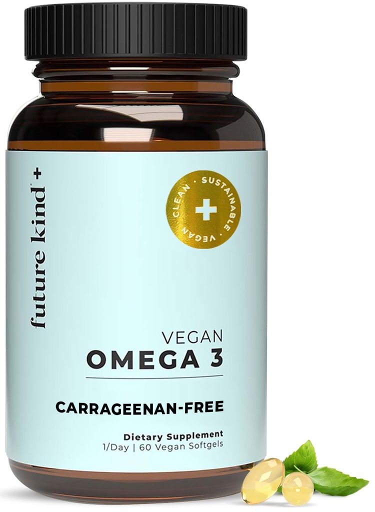 Future Kind Vegan Omega 3 Supplement - Glass Şişe, Carrageenan-Free Algae, DHA & EPA for Joint & Mood Support - 2 Ay Supply for Kids & Yetişkinler