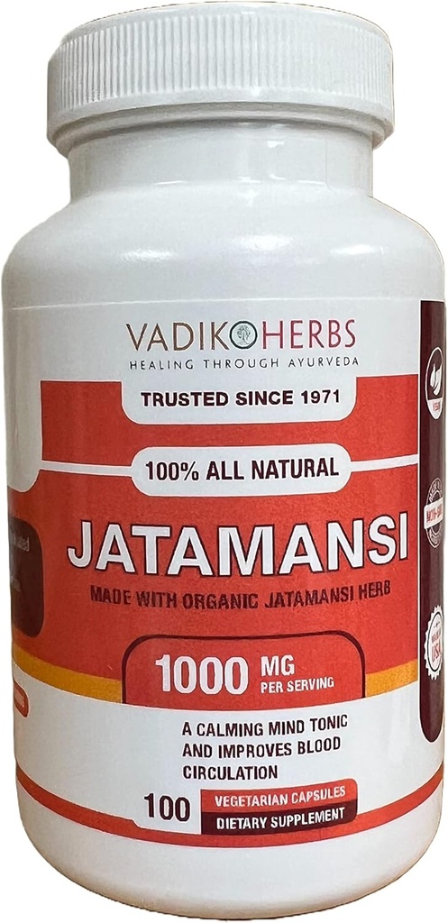 Vadik Herbs sertifikalı Organik Jatamansi Spikenard Root (Nardostachys jatamansi) Toz | (100 Vegicaps) | Potent Extract Toz | 1 Cap Daily - Over 3 Ay Supply