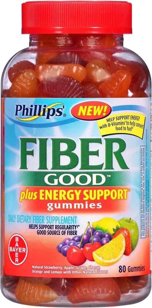 Phillips'in Fiber İyi Gummies Plus Energy Support Fiber Supplement (80-Count Şişe)